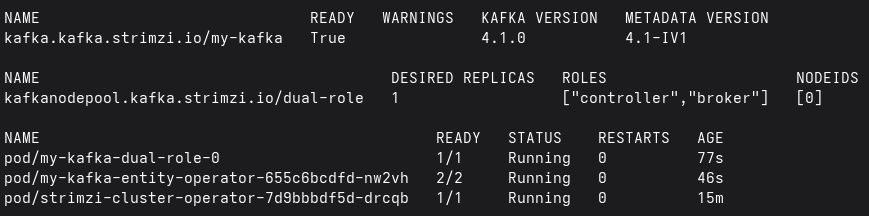 Strimzi Kafka cluster Ready (screenshot from an earlier Kafka release)